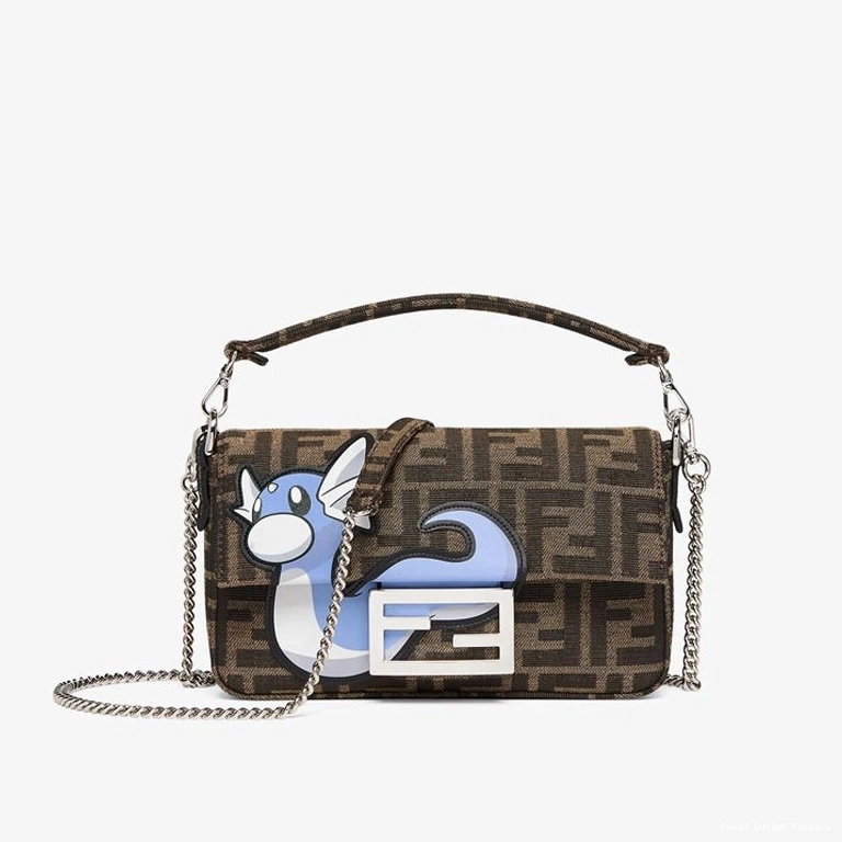 HOT Motif FF In Brown Bag Fendi Fabric Mini Blue Baguette Dragon Pokmon 0728